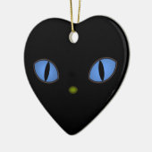 Zwarte kat met grote blauwe ogen keramisch ornament (Links)