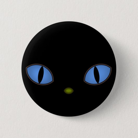 Zwarte kat met grote blauwe ogen ronde button 5,7 cm (Voorkant)
