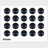 Zwarte kat met grote blauwe ogen ronde sticker (Vel)