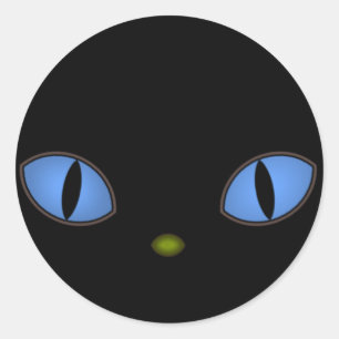 Zwarte kat met grote blauwe ogen ronde sticker