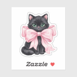 Zwarte Kat Met Grote Roze Lint Boog Halloween Sticker