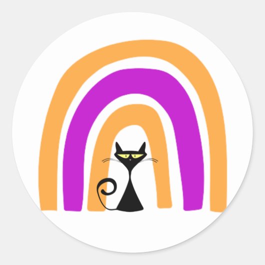 Zwarte Kat Met Halloween Gekleurde Regenboog Ronde Sticker (Voorkant)