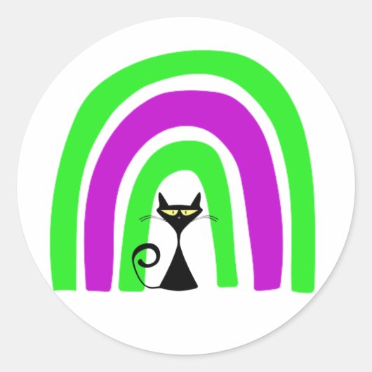 Zwarte Kat Met Halloween Gekleurde Regenboog Ronde Sticker (Voorkant)