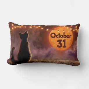 Zwarte kat met Halloween Moon van 31 oktober Kussen