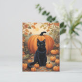 Zwarte kat met Halloween pompoen Briefkaart (Staand voorkant)