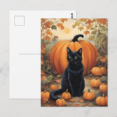 Zwarte kat met Halloween pompoen Briefkaart (Voorkant / Achterkant)