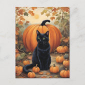 Zwarte kat met Halloween pompoen Briefkaart (Voorkant)