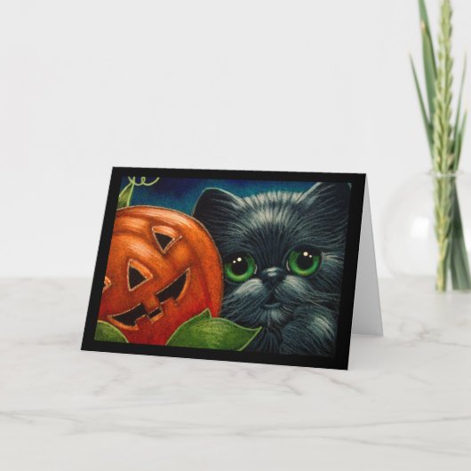 ZWARTE KAT MET HALLOWEEN POMPOEN PAS KAART AAN (Voorkant)
