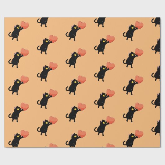 Zwarte kat met hart cadeaupapier (Vlak)