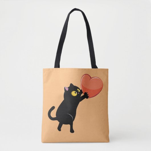 Zwarte kat met hart tote bag (Voorkant)