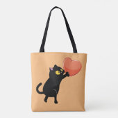 Zwarte kat met hart tote bag (Achterkant)