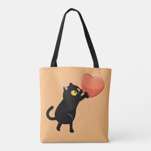 Zwarte kat met hart tote bag (Achterkant)