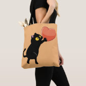 Zwarte kat met hart tote bag (Dichtbij)