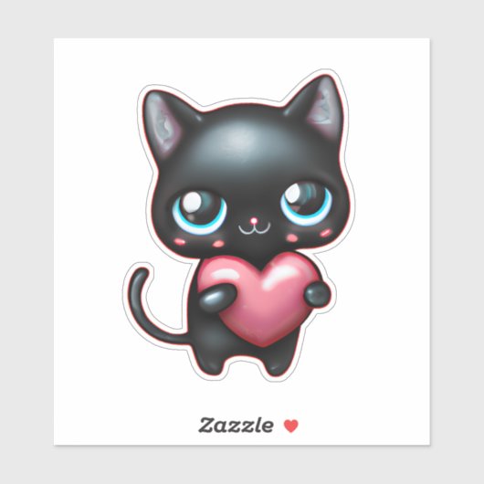 Zwarte kat met hart vinylsticker sticker (Vel)