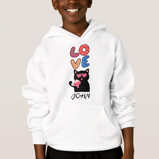 Zwarte Kat met Hart Zonnebril & Cupcake (Voorkant)