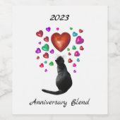 Zwarte kat met harten wijn labels etiket (Enkel label)