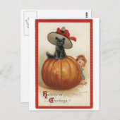  zwarte kat met heks Pet Briefkaart (Voorkant / Achterkant)