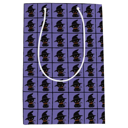 Zwarte kat met heks Pet Halloween Medium Cadeauzakje (Voorkant)