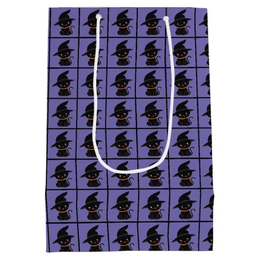 Zwarte kat met heks Pet Halloween Medium Cadeauzakje (Achterkant)