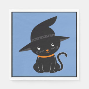 Zwarte kat met heks Pet Halloween Servet
