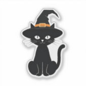 Zwarte kat met heks pet ontwerp (Halloween) Sticker (Voorkant)