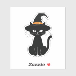 Zwarte kat met heks pet ontwerp (Halloween) Sticker