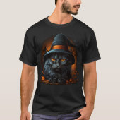Zwarte kat met heks Pet T-shirt (Voorkant)