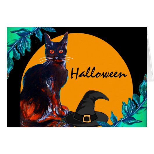 ZWARTE KAT MET Heksenhoed, HALLOWEEN FEestJE (Voorkant Horizontaal)