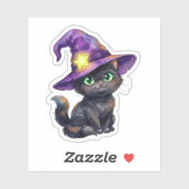Zwarte kat met heksenhoed Halloween sticker