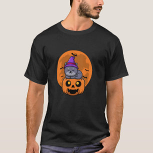 Zwarte Kat met Heksenhoed Kaars en Enge Pompoen T-shirt