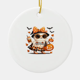Zwarte kat met heksenhoed � Kawaii Halloween A Keramisch Ornament
