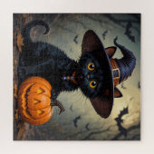 Zwarte Kat met Heksenhoed Legpuzzel (Horizontaal)