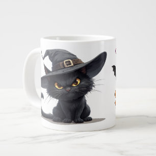 Zwarte Kat Met Heksenhoed Met Halloween Magie  Grote Koffiekop