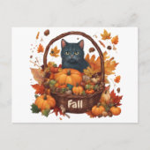 Zwarte kat met Herfst oogstmand Briefkaart (Voorkant)