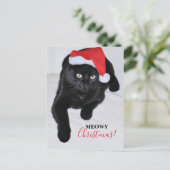 Zwarte Kat met het Rode Pet van de Kerstman Feestdagenkaart (Staand voorkant)