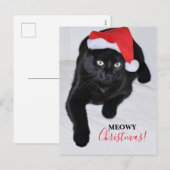 Zwarte Kat met het Rode Pet van de Kerstman Feestdagenkaart (Voorkant / Achterkant)