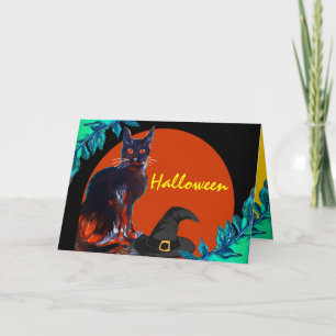 ZWARTE KAT MET HKSENHOED HALLOWEEN FEEST KAART