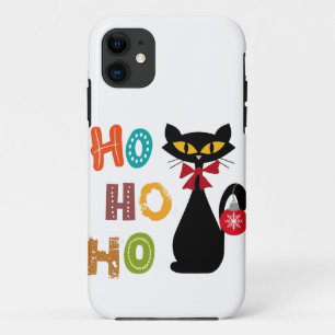 Zwarte kat met Ho Ho Ho-tekstontwerp Case-Mate iPhone Case
