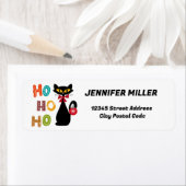 Zwarte kat met Ho Ho Ho-tekstontwerp Etiket (Insitu)