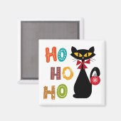 Zwarte kat met Ho Ho Ho-tekstontwerp Magneet (Voorkant / Achterkant)