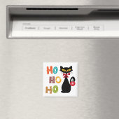 Zwarte kat met Ho Ho Ho-tekstontwerp Magneet (Insitu (Vaatwasser))