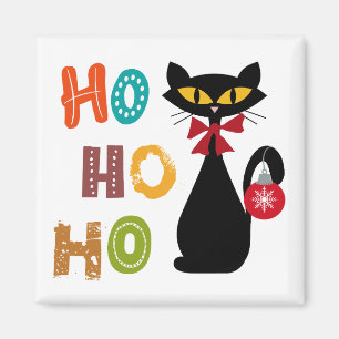 Zwarte kat met Ho Ho Ho-tekstontwerp Magneet