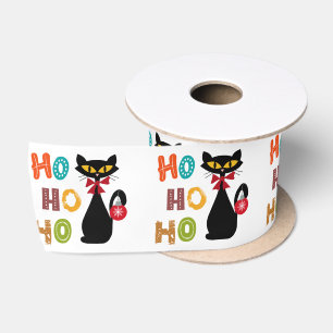 Zwarte kat met Ho Ho Ho-tekstontwerp Satijnen Lint