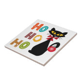 Zwarte kat met Ho Ho Ho-tekstontwerp Tegeltje (Zijkant)