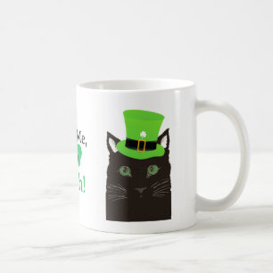 Zwarte Kat met Hoed, Klaver, Kus Me Ik Ben Iers Koffiemok