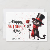 Zwarte kat met hoge hoed Happy Valentijnsdag Feestdagenkaart (Voorkant)