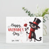 Zwarte kat met hoge hoed Happy Valentijnsdag Feestdagenkaart (Staand voorkant)