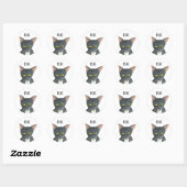 Zwarte kat met illustraties ronde sticker (Vel)