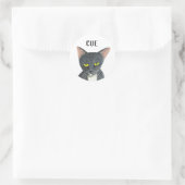 Zwarte kat met illustraties ronde sticker (Tas)