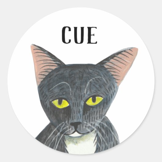 Zwarte kat met illustraties ronde sticker (Voorkant)